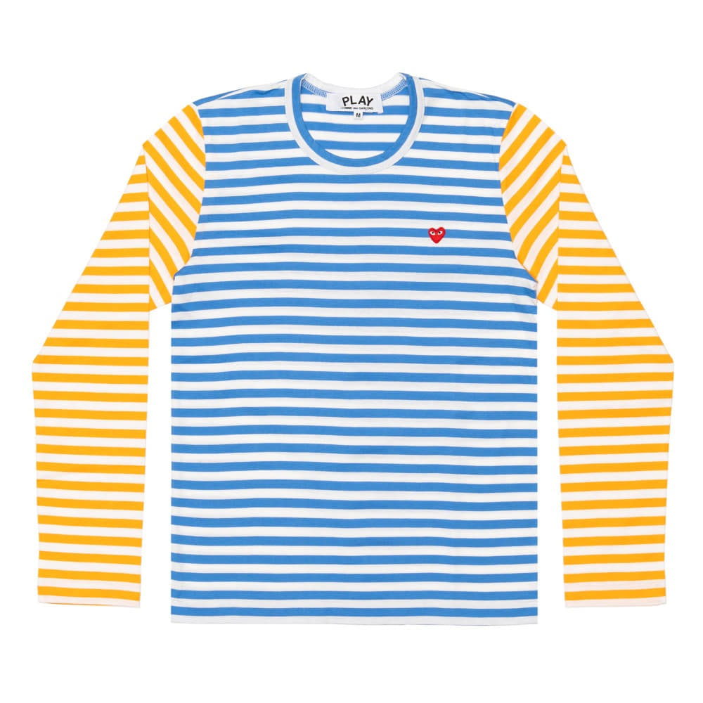 [정품] 꼼데가르송 PLAY 스트라이프 티셔츠 미니하트 (Blue X Yellow)