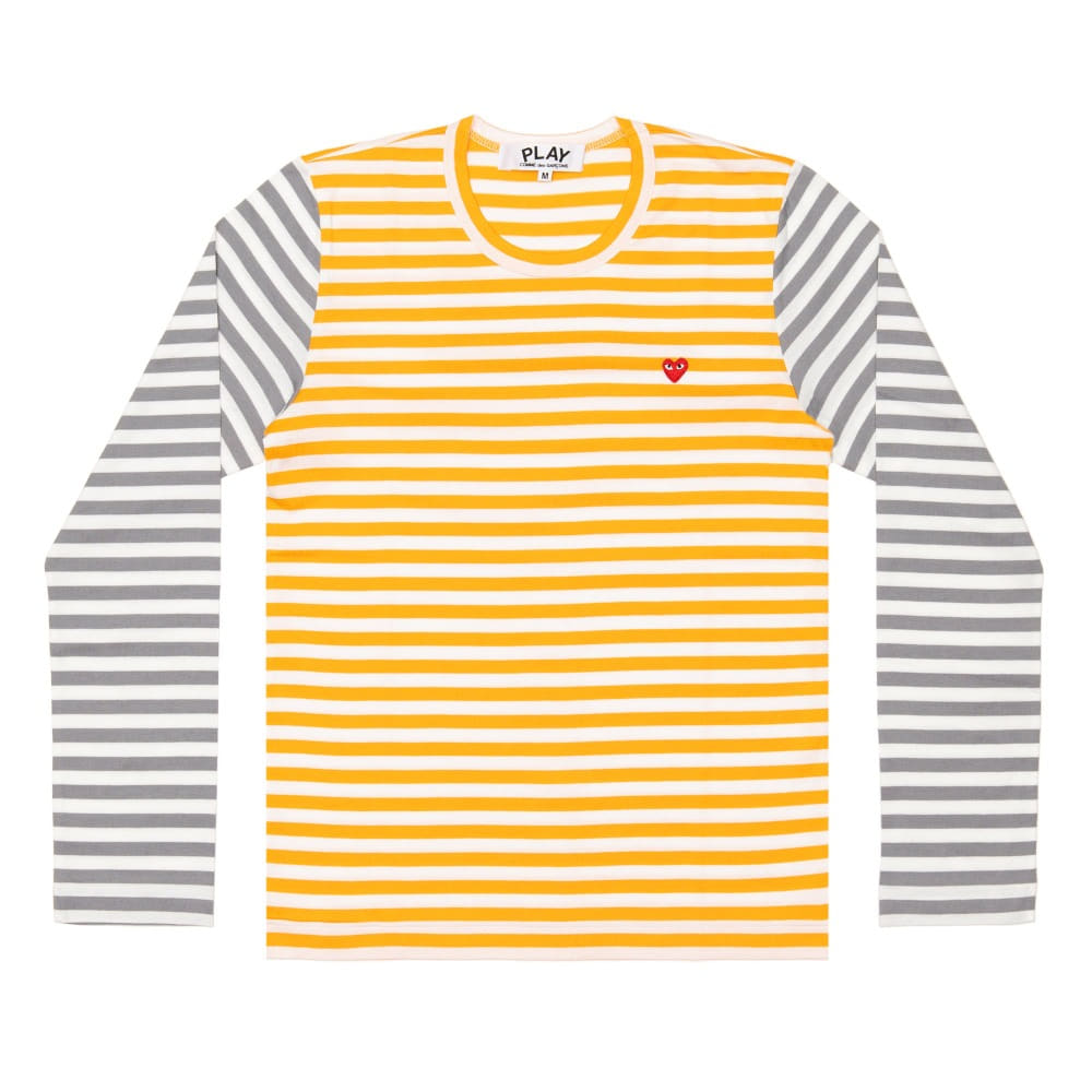 [정품] 꼼데가르송 PLAY 스트라이프 티셔츠 미니하트 (Yellow X Gray)