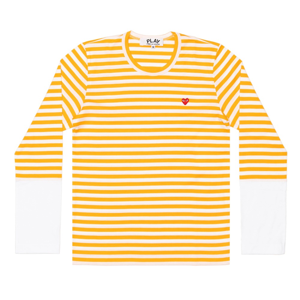[정품] 꼼데가르송 PLAY 스트라이프 티셔츠 미니하트 (Yellow X White)