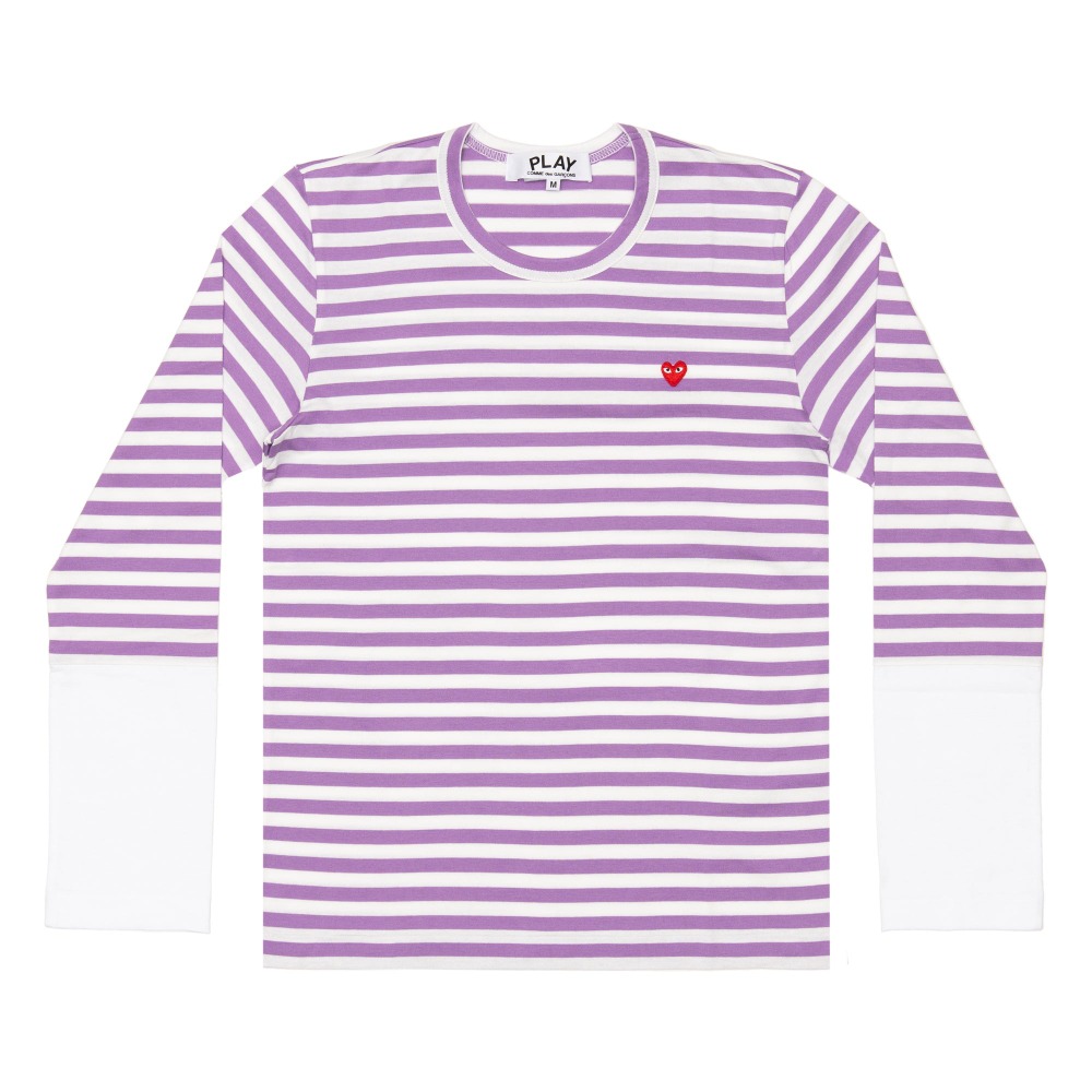[정품] 꼼데가르송 PLAY 스트라이프 티셔츠 미니하트 (Purple X White)