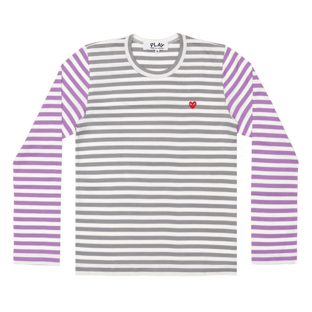 [정품] 꼼데가르송 PLAY 스트라이프 티셔츠 미니하트 (Gray X Purple)